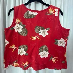 Caribbean Joe Red Tropical Sleeveless Shirt Size Woman’s Petite Large